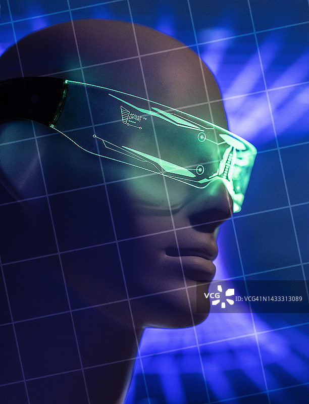 佩戴未来智能眼镜的机器人图片素材