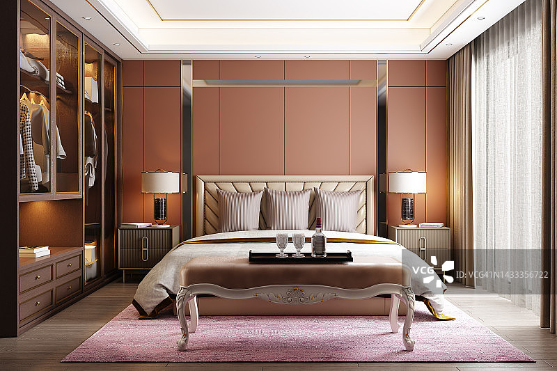 带步入式衣橱的豪华卧室图片素材
