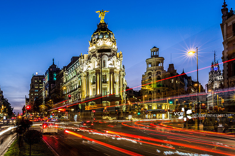 西班牙马德里市中心黄昏景色图片素材