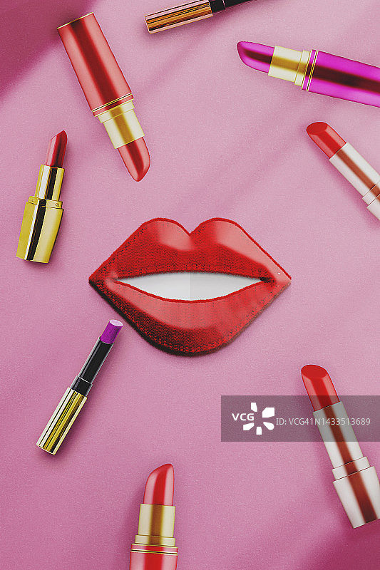 红色嘴唇和粉色口红概念图图片素材