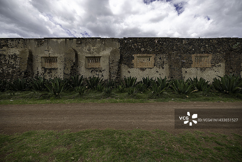 墨西哥废弃牧场外的龙舌兰植物和乡村道路图片素材