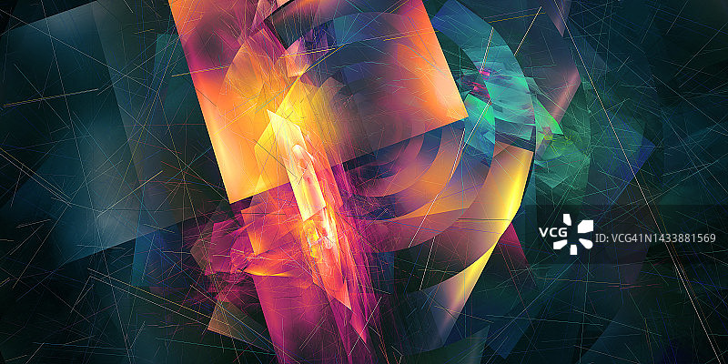 抽象科技城市绿色黄色分形几何圆形传送门背景图片素材