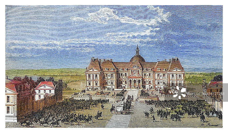 沃-勒-维孔城堡古老版画插图图片素材