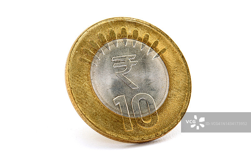印度新版10卢比硬币（白色背景）图片素材
