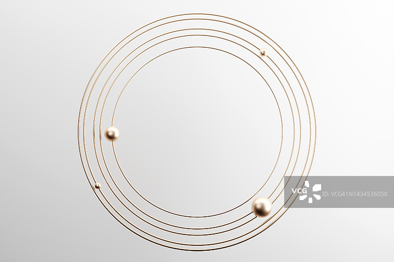 金色球体和圆圈组成的宇宙3D框架图片素材