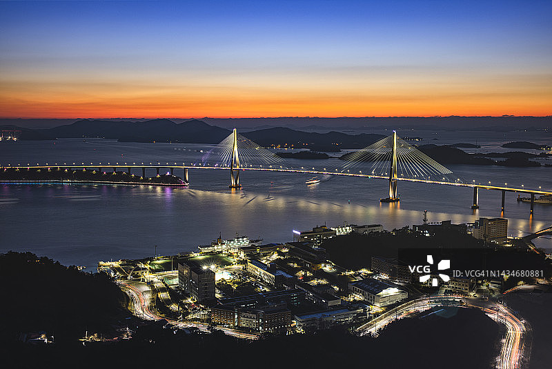 韩国木浦儒达山木浦大桥日落景色图片素材