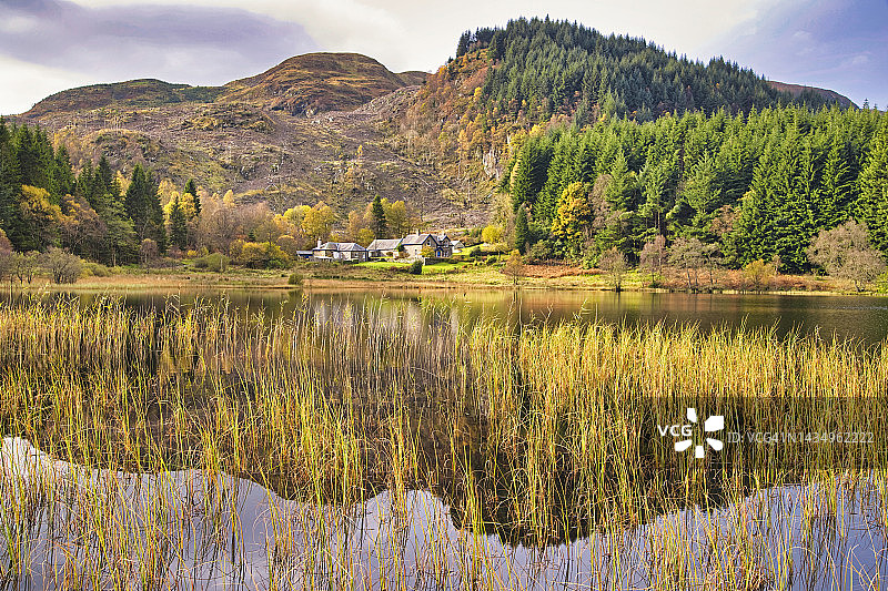 秋色：苏格兰特罗萨克斯的科恩湖图片素材