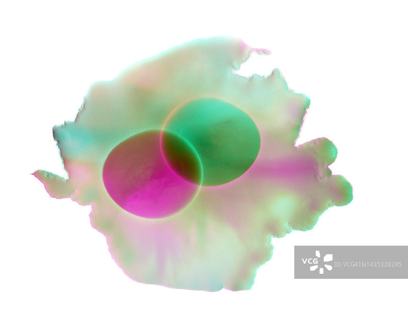 白色背景上的两滴液体分子分裂图片素材