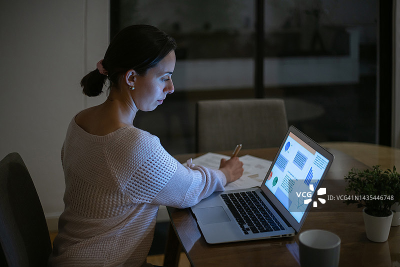 研究生在家晚上上网课图片素材