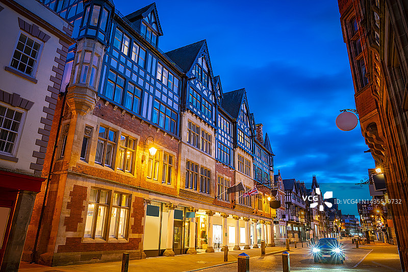 英国切斯特伊斯特盖特街日落景色图片素材