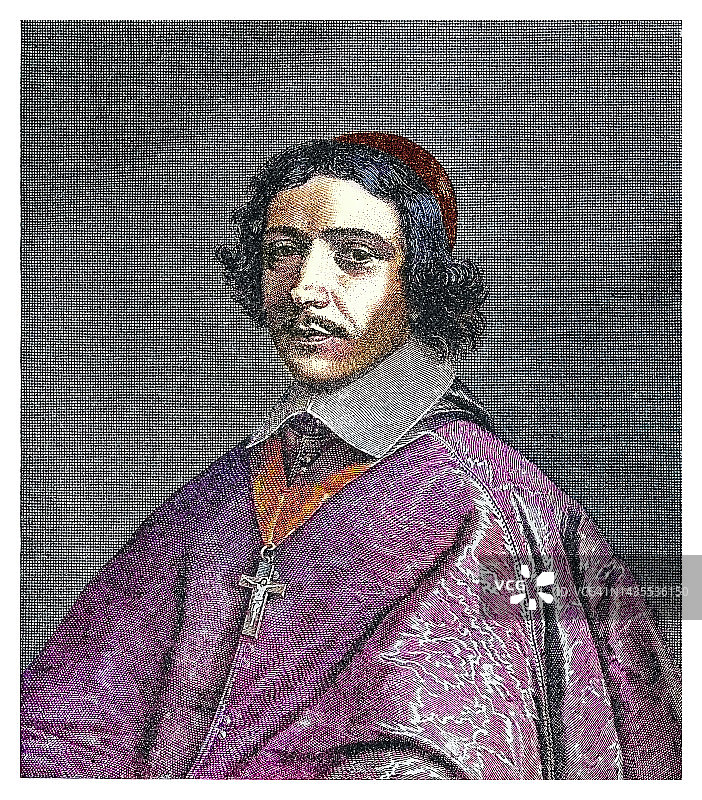 法国教士、回忆录作家让·弗朗索瓦·保罗·德·贡迪，雷斯枢机主教肖像图片素材