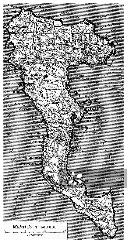 爱奥尼亚海希腊科孚岛的古老雕刻插图图片素材