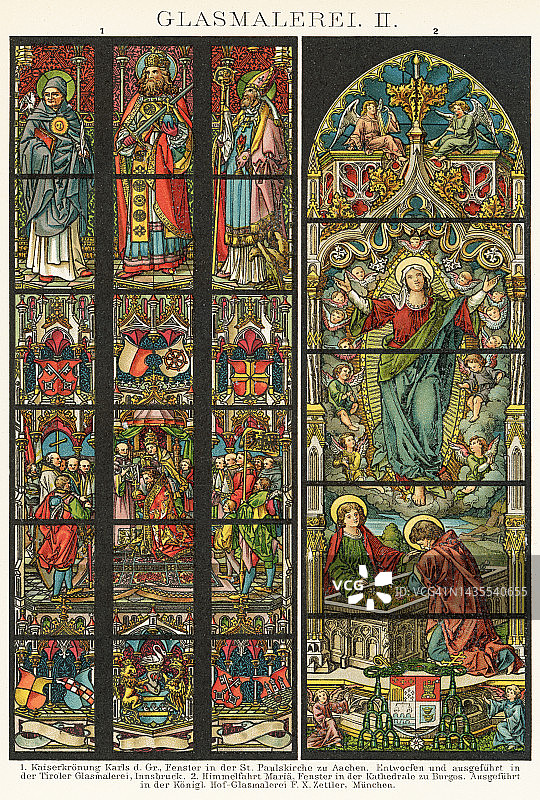 彩色石印画：宗教题材的彩色玻璃艺术图片素材