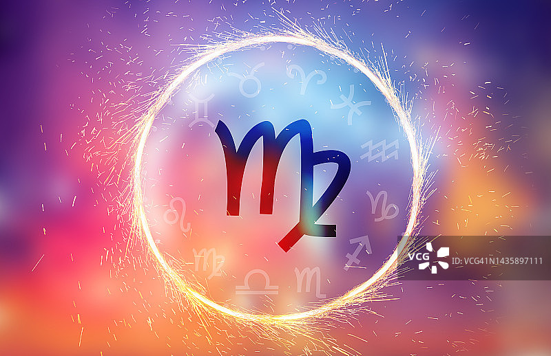 彩色背景光上的处女座符号图片素材