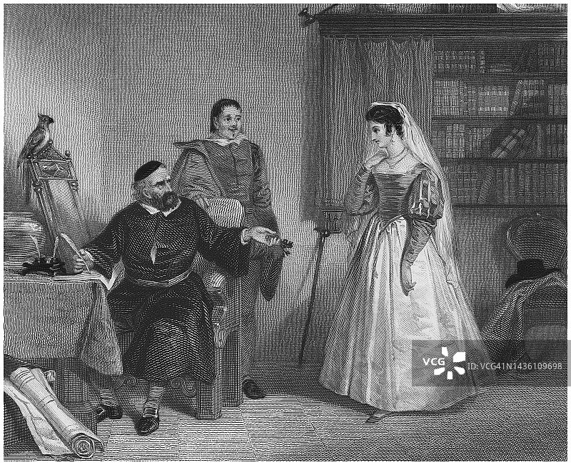 提亲场景老式版画图片素材