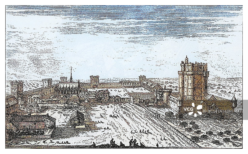 巴黎万森城堡古老雕刻插图图片素材