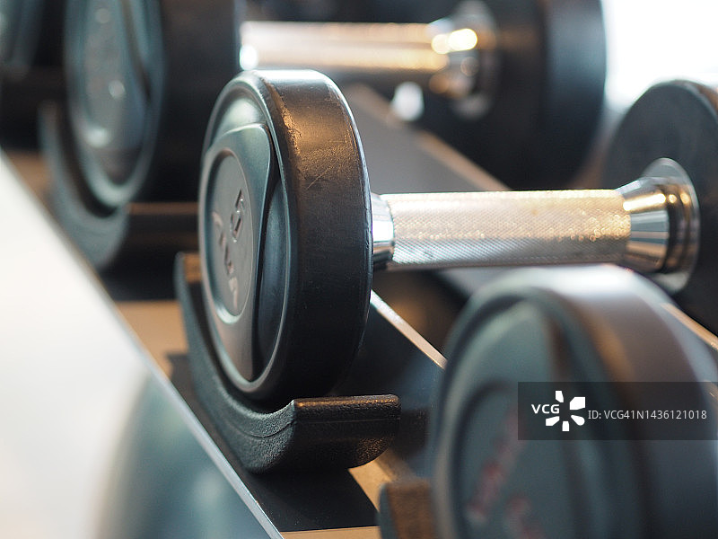 健身房中一排排列的哑铃图片素材