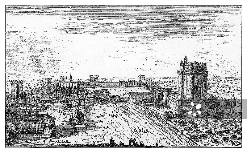 巴黎万森城堡古老雕刻插图图片素材