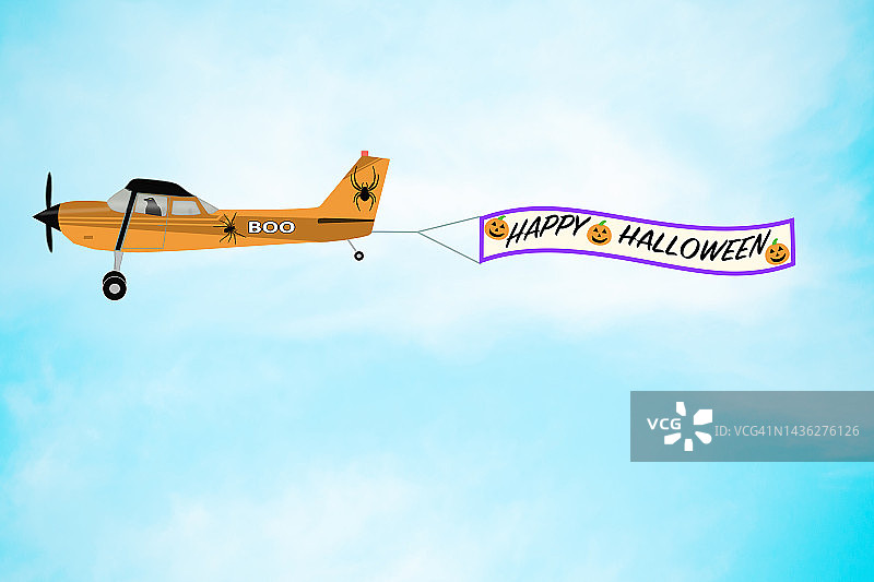 拖曳飞机的万圣节主题banner插画图片素材