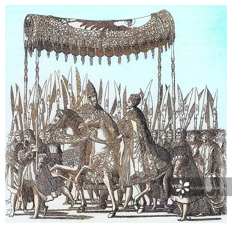 查理五世加冕复古雕刻插画图片素材