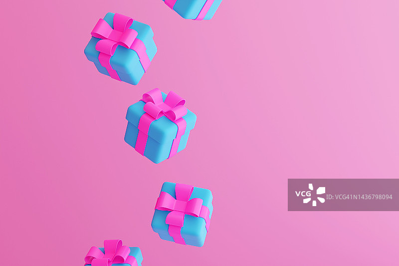 圣诞新年粉彩色飞行礼盒背景，文本预留位图片素材