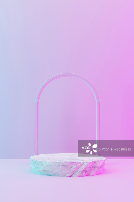 背景为拱门的简约空石台，可放置文字，柔和的粉彩色，产品展示图片素材