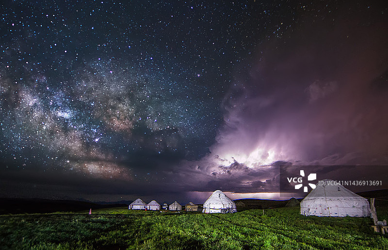 中国新疆草原上的蒙古包图片素材
