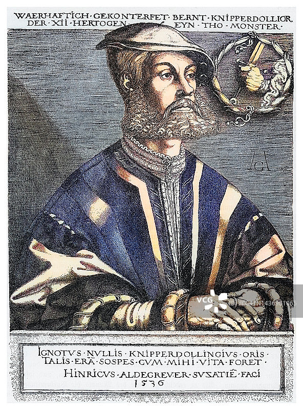 伯恩德·克尼珀多林画像（又名伯恩特或伯恩哈德·克尼珀多林克），明斯特重浸派帝国时期的重浸派领袖图片素材