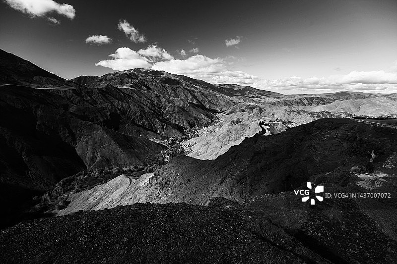 穿越摩洛哥阿特拉斯山脉Tizi-N-Tichka山口的壮观蜿蜒道路图片素材