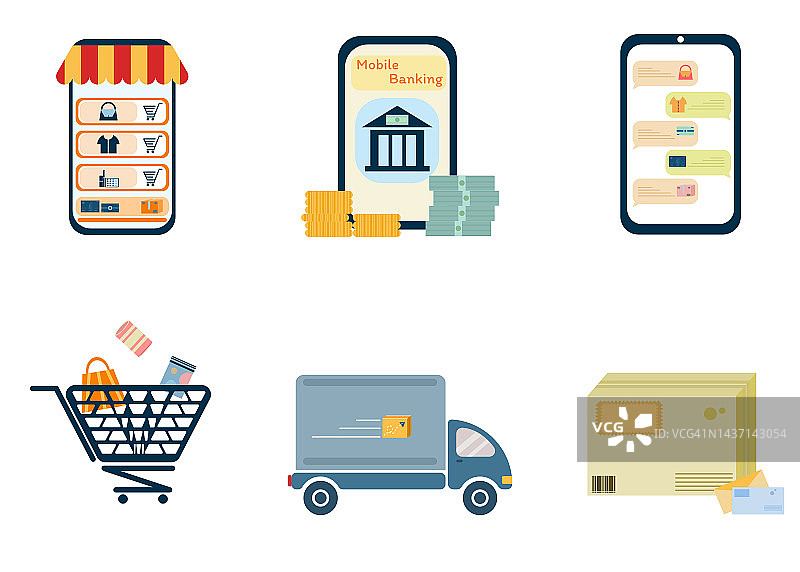 在线营销扁平风格图标集图片素材