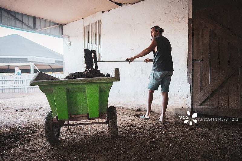 农场工人清理马粪图片素材