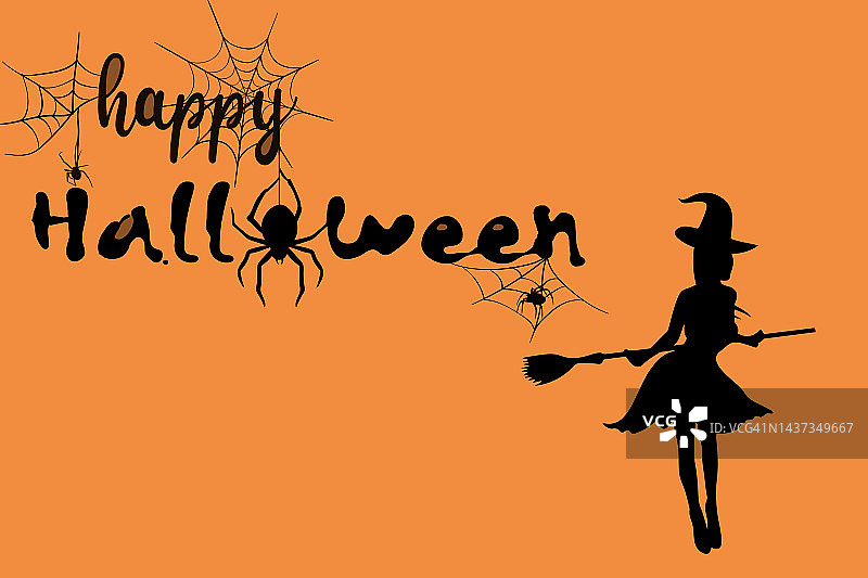 万圣节快乐，橙色背景上的蜘蛛网卡片图片素材