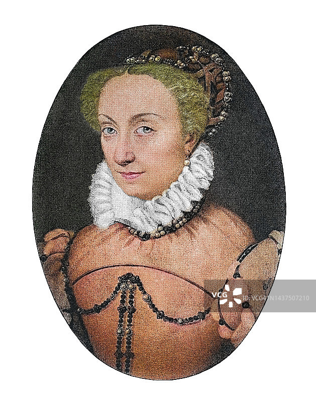 法国第一位波旁国王纳瓦拉的亨利三世和法国国王亨利四世的母亲珍妮·达尔布雷特（珍妮三世）肖像图片素材