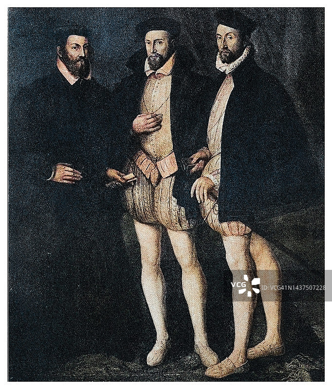 加斯帕德兄弟 (1519-1572)、奥德 (1517-1571) 和弗朗索瓦 (1512-1569) 的肖像图片素材
