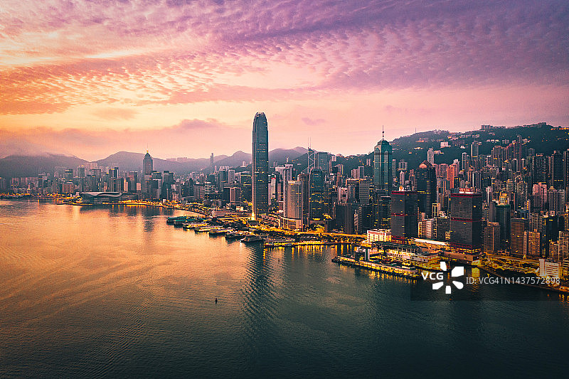 中国香港维多利亚港的日落图片素材