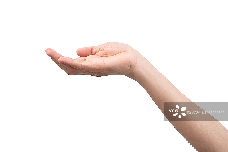 伸出手准备帮助或接受。在白色背景上用剪切路径隔离的手势。伸出援手以求救赎图片素材