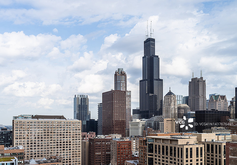 芝加哥金融区阳光明媚的俯视景观图片素材