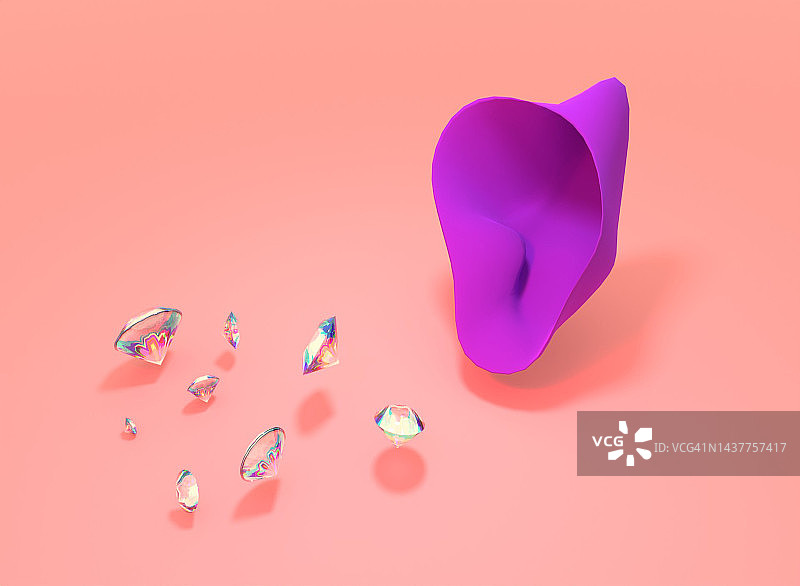 红色背景上的抽象形状和钻石3D渲染图片素材