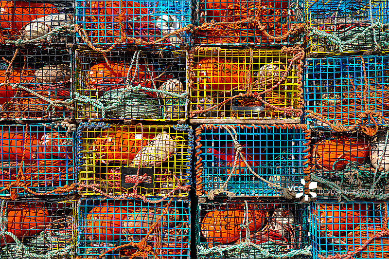 加拿大新不伦瑞克的彩色龙虾陷阱图片素材