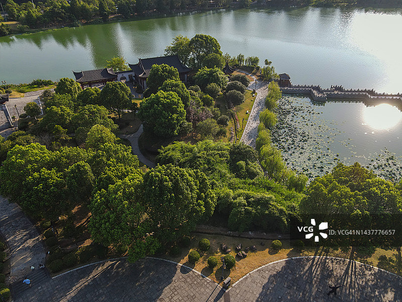 福州梦湖牡丹亭景区航拍照片图片素材