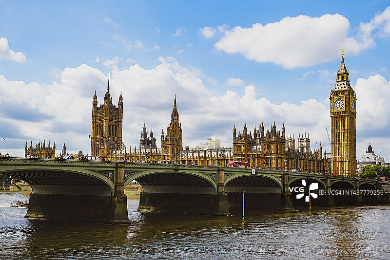 伦敦威斯敏斯特桥、大本钟和议会大厦图片素材