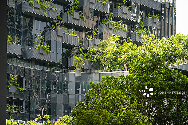 可持续生活方式：绿色建筑外观与环境保护图片素材