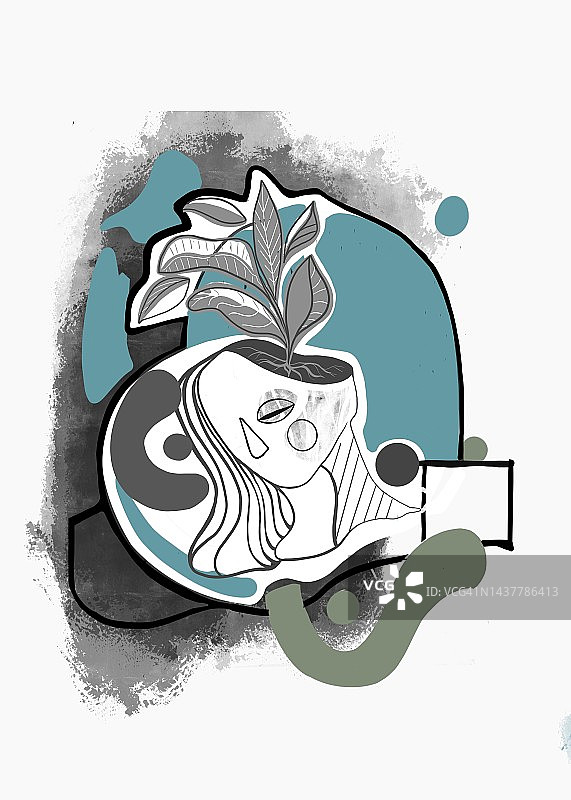 创新概念：植物从女性头部生长出来图片素材