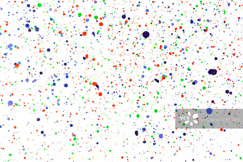 彩色墨水飞溅：明亮材质上的油漆飞溅，彩色圆点，白色纸上的水彩图片素材