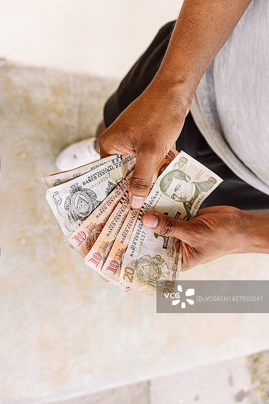 人手持洪都拉斯伦皮拉纸币图片素材