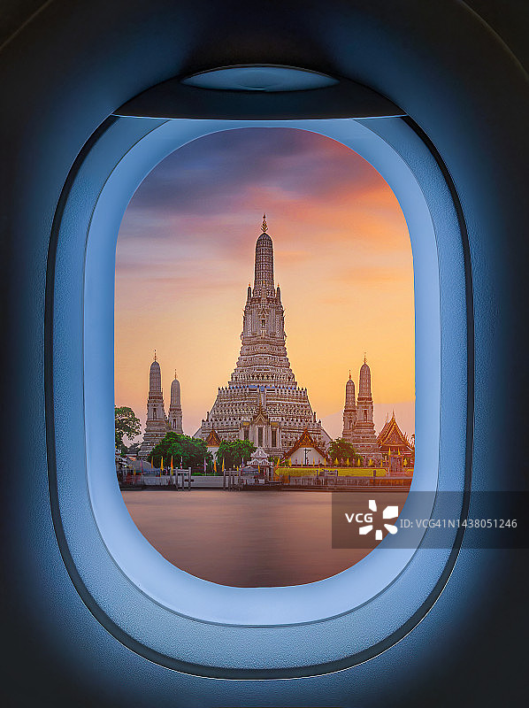 从飞机舷窗看到的泰国地标美景图片素材