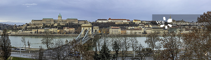 布达佩斯城市全景：从佩斯跨越链桥眺望布达图片素材