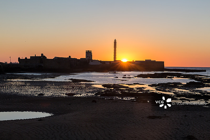 加的斯海上堡垒的日落图片素材