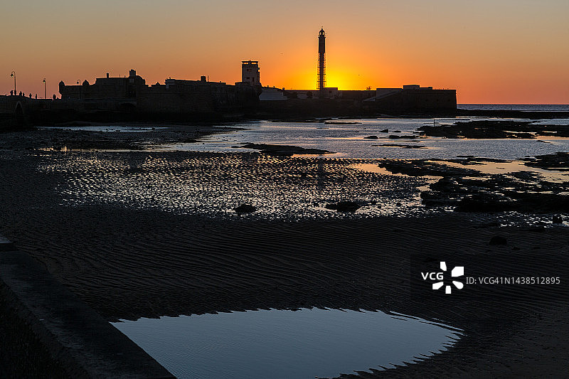加的斯海上堡垒的日落图片素材
