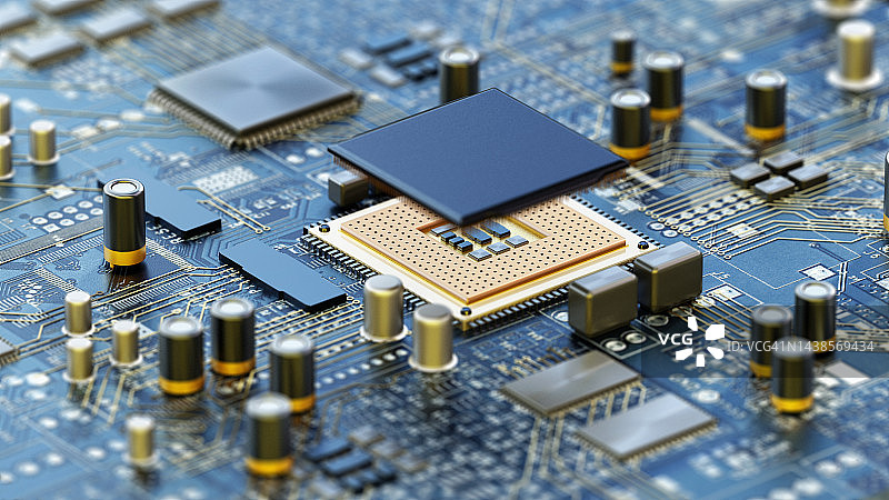 CPU在通用主板上的3D图图片素材
